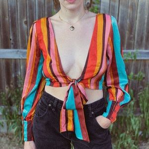Colorful Striped Tie-Front Crop Top 🎨
